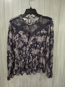 Women's Lace Sheer Top dark Purple Size XS Boho Dark Floral Romance Goth - Picture 1 of 10