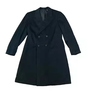 VTG ANTIQUE EDWARDIAN BLACK WORSTED WOOL FROCK COAT STEAMPUNK GOTH 35” - Picture 1 of 7