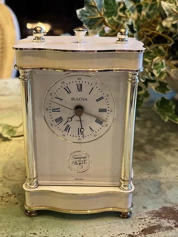Vintage Jewel Gold Bulova Desk Mantel Clock Tempus Fugit Made In Germany Cover