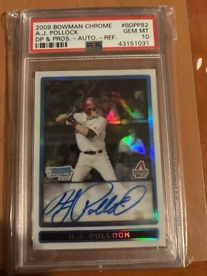 1st 2009 Bowman Chrome Draft REFRACTOR AUTO A.J. POLLOCK RC PSA 10 #D to 500 - Image 1 of 2