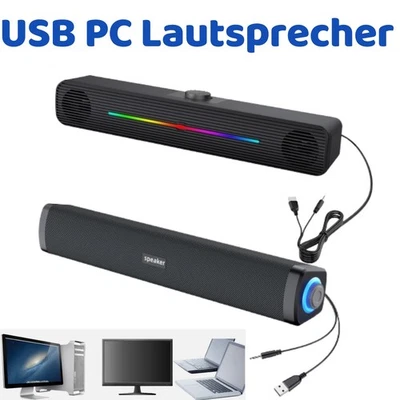 USB PC Lautsprecher Stereo Bass Speaker Multimedia Soundbar für Computer Laptop - Bild 1 von 4
