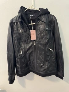 NWT Defect Quince Black Sheep Leather Jacket with Hoodie Size L - Picture 1 of 8