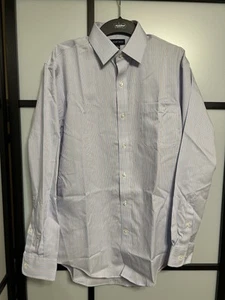 Camicia uomo Lands End 15-33 sartoriale vestibilità blu manica a righe con bottoni - Foto 1 di 5