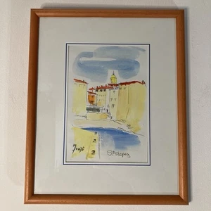 Framed St Tropez La Ponche Print by Jomti Coastal Scene 26x32cm - Picture 1 of 14