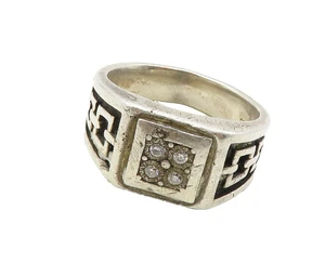 925 Sterling Silver Vintage Genuine Diamonds Square Band Ring Sz 10 RG18832 - Picture 1 of 4