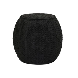 Handwoven Paper Rope Barrel Wicker Storage Basket Side Table, Black - Picture 1 of 9