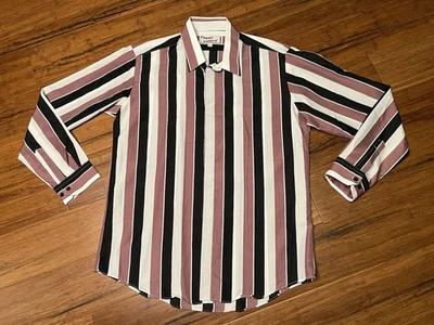 Vintage Men’s HENRI VALDISE Striped Polyester Long Sleeve Button Shirt Large - Image 1 of 4