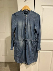 Lucky Brand Damen Langarm Denim Chambray Kleid Gr. M Taschen Bindeband Taille - Bild 1 von 8