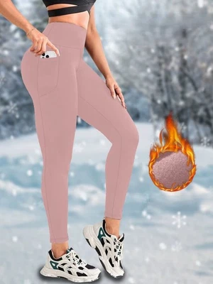 MUJER CÁLIDO TÉRMICO POLAR FORRADO INVIERNO CINTURA ALTA LEGGINGS CON BOLSILLOS Foto 1 de 4
