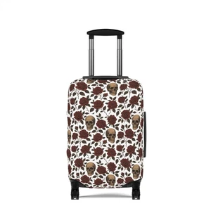 Gothic Skull and Red Rose Pattern Luggage Cover Halloween Travel Protector - Picture 1 of 16