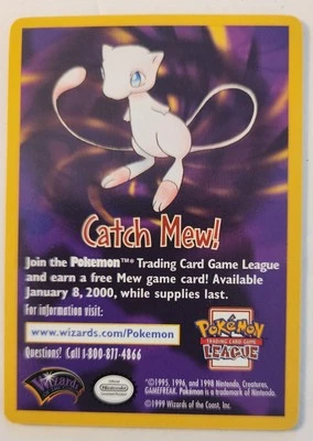 Catch Mew Promo Card - Pokémon the Movie - 1999 Pokémon Wizards of the Coast. - Image 1 of 2