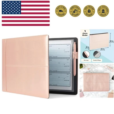 Fundas para chequera - 14 x 10 pulgadas, imitación cuero oro rosa - cheque comercial de 7 anillos... Foto 1 de 4