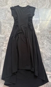 FRAME ruched side asymmetric black Midi Dress sz XS - Picture 1 of 6