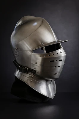 Medieval Burgonet Aldo Gervais 18ga Steel W Inner Liner Knight Helmet - Image 1 of 4