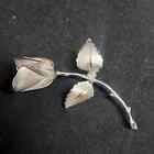Vintage Signed Giovanni Rose Flower Brooch Brushed Silver Tone Costume Jewelry