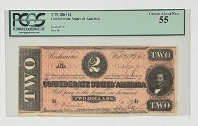 1864 Confederate States of America $2 Note - PCGS Choice About New 55   A3 - Image 1 of 3