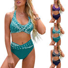 Damen Neckholder Push-Up Hohe Taille Bikinis Bademode Sommer Strand #Badeanzug