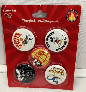 Vintage Disneyland World Walt Disney Mickey &Friends Buttons Set Pins Sealed Mad - Picture 1 of 4