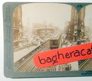 UNDERWOOD STEREOVIEW - ELEVATED RAILROAD over HEARLD SQ, N.Y - TRAINS, TROLLYS - Picture 1 of 2