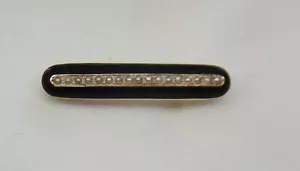 Antique 14 ct gold, black enamel, pearl, mourning, memorial pin / brooch/ clip - Picture 1 of 5