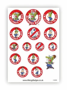 Milk Allergy Sticker Sheets -Also Pin Badges & Sew-on Patches - Allergic to Milk - Foto 1 di 13