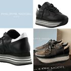 PHILIPPE MODEL $650 Black,Grey,Silver Platform Leather Lace-Up Sneaker 38F/7.5-8