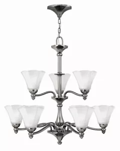 Hinkley Polished Antique Nickel Inside Etched Glass 9 Light Chandelier $840 - Picture 1 of 1