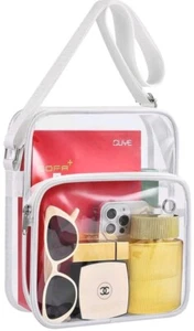 Clear Crossbody Messenger Shoulder Bag White Strap Stadium Approved - Picture 1 of 7
