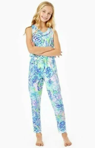 NEW Lilly Pulitzer GIRLS VALA JUMPSUIT Shell Of A Party Ruffle Pink Blue L XL - Picture 1 of 11