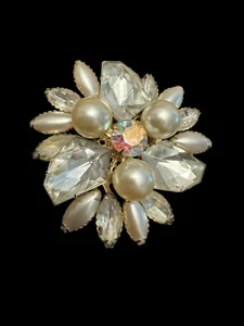 Vintage 60er Jahre Judy Lee signierte Brosche Anstecknadel Strass Kunstperle - Bild 1 von 5