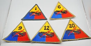 WWII 1st, 6th, 9th, 12th & 20th Armored Division Patches Lot Of 5 - NO GLOW - Picture 1 of 2