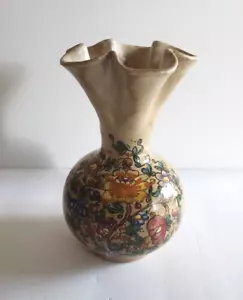 Vintage braune Blumenmuster CAFF Gubbio Italien Keramik Kunst Keramik handbemalte Vase - Bild 1 von 14