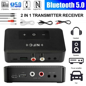 Bluetooth 5.0 Receiver Transmitter Wireless 3.5mm AUX NFC to 2 RCA Audio Adapter - Picture 1 of 12