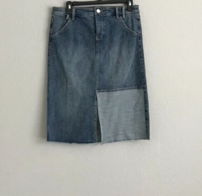 Gonna midi in denim NYDJ con toppa sul davanti - Seline pulita (taglia 10) a455503 - - Immagine 1 di 4