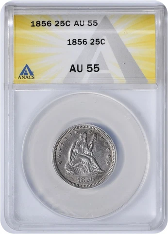 1856 Liberty Seated Silver Quarter AU55 ANACS Cover