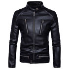 Mens Punk Leather Jacket Biker Coat Multi-Pocket Soft Pu Leather Outwear Classic