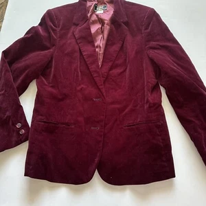 Vintage 70s 80s SSA Burgandy Lapel Velvet Blazer | Made in Japan Size 16 - Picture 1 of 6