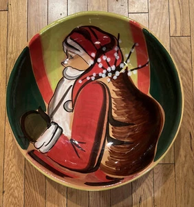 Vintage Zrike Jingle Bells Santa Salad / Pasta Bowl Hand Painted Large 15” x 5” - Picture 1 of 7