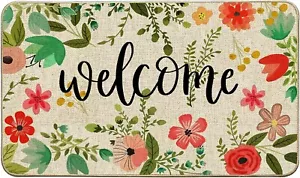 Spring Summer Floral Doormat Flower Leaf Welcome Outdoor Outside Rug Boho - Picture 1 of 7
