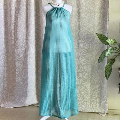 Novo com etiquetas Haute Hippie Aqua Crochet Halter Maxi Vestido Boho Resort Cover-Up Festival P - Imagem 1 de 4
