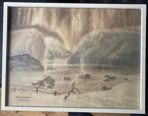 ::AQUARELL AUS KRIEGSWINTER 1941 °UNLESERLICHE ORTSBEZEICHNUNG WOHL NORWEGEN - Bild 1 von 6