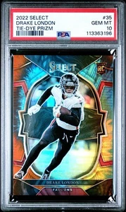 2022 Select Drake London Tie-Dye Prizm Rookie RC SSP /25 PSA 10 Gem Mint 💎 - Picture 1 of 3