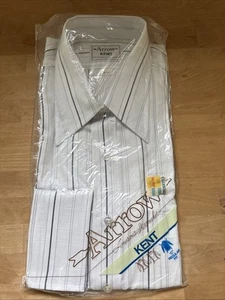 Camisa de vestir vintage NOS Arrow Kent para hombre a rayas con cuello abotonado talla 16-34 - Imagen 1 de 9