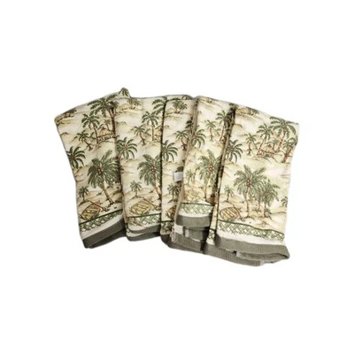 B&D Hand Towels Banana Palm Trees Beige  Set of 5 Tiki Hut Beach  Beige Green - Image 1 of 4