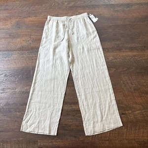 Magaschoni 100% Leinen Hose weites Bein Pull On beige Taschen bequem Gr. Medium neu - Bild 1 von 10