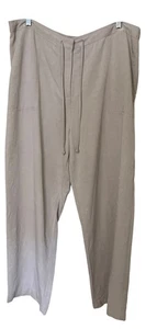 Linen Blend Beige Drawstring Pants Sz  16 Wide Leg Beach Boho Coastal Lagenlook - Picture 1 of 11