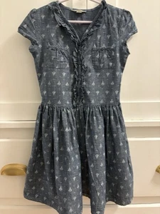 Lands’ End Girls Blue Chambray Cotton Dress with Sailboats Size 7 - Picture 1 of 6