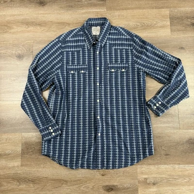 Raya geométrica azul algodón occidental marca Lucky años 90 vintage grande Foto 1 de 4