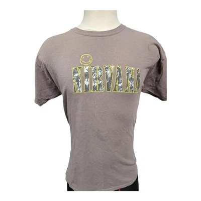 Vintage Nirvana Smiley Face Band Tee 1997 Licensed Men’s Large Brown Distressed - Image 1 of 4