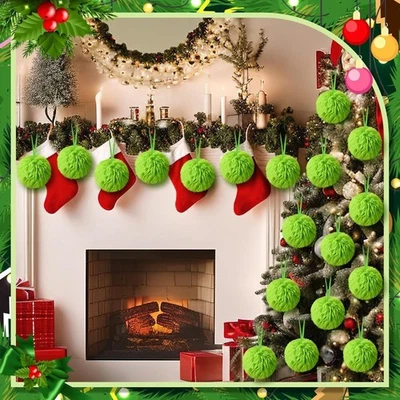 12 Pcs Lime Green Furry Christmas Ball Christmas Hanging Decorations  New Year - Image 1 of 4